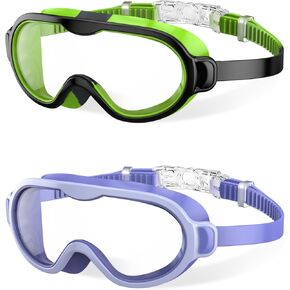 2 Pack Swim goggles for Kids 3-15, Anti-Fog Anti-UV Wide View No Leak Swimming Goggles For Youth Boys Girls in Kuwait
