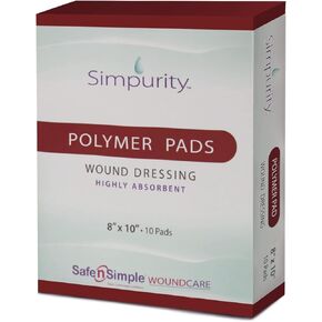 Simpurity Super Absorbent Polymer Wound Dressing - 8"x10" Individual Thick Pads - Dressing Supplies for Wounds - Bordered Polymer Dressing for Wound Care in Kuwait