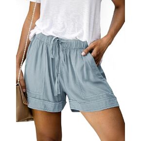 Womens Drawstring Shorts Elastic Waist Shorts Casual Summer Beach Cotton Short Pants with Pockets in Kuwait