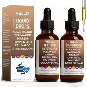 Vello Black Walnut Wormwood Gut Cleanse, Wormwood Black Walnut Clove Drops with Garlic Oregano, Soursop, Pau D'arco, Pumpkin Seed Extracts, Support Gut & Digestion Balance, Improve Energy (2) in Saudi Arabia