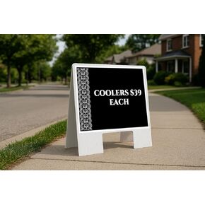 Coolers $39 Each Formal Folding Coroplast A-Frame Double Sided 23x23 in. Sign in Kuwait