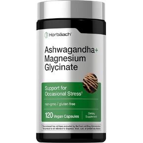 Horbäach Ashwagandha and Magnesium Glycinate | 120 Vegan Capsules | Support Supplement for Stress | Non-GMO, Gluten Free in Saudi Arabia