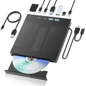 محرك أقراص CD/DVD خارجي للكمبيوتر المحمول USB 3.0 ومشغل DVD من النوع C محمول +/-RW ناسخ، ناسخ قرص القارئ والكاتب متوافق مع أجهزة الكمبيوتر المحمول Windows XP/7/8/10، Linux Mac OS in Kuwait