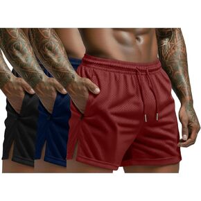 August Alley 3 Pack Men's Mesh Shorts 5 Inch Quick Dry Gym Athletic Shorts Workout Lightweight Clothes with Zipper Pockets in Kuwait