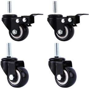 LUNEZY 2 Inch Heavy Duty Caster Wheels,Threaded Stem Casters,Industrial Castors,Polyurethane Furniture Wheels,Replacement Wheel,for Carts,Workbench,Trolley,Stem High 25mm,4 Pcs,Black(brak in Saudi Arabia