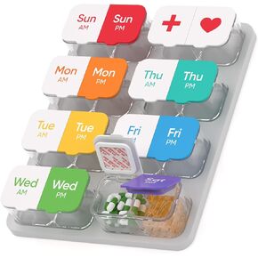 Extra Large Pill Organizer with Desiccant Pads, Moisture-Resistant & Detachable Weekly Pill Box 2 Times a Day, Wide Opening for Vitamins and Daily Pills, Easy for Seniors, Home & Travel Use in Kuwait