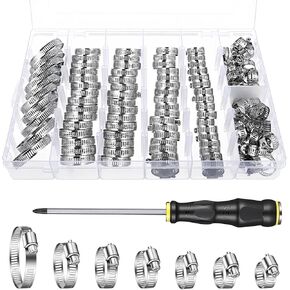 120PCS Hose Clamp Assortment, Stainless Steel Hose Clamps Kit 1/4"–2"(6-51mm) Worm Gear Clamp for Fuel Line Plumbing Automotive Pipe Tube Radiator Pipes, Adjustable Hose Clamps with Screwdriver in Kuwait