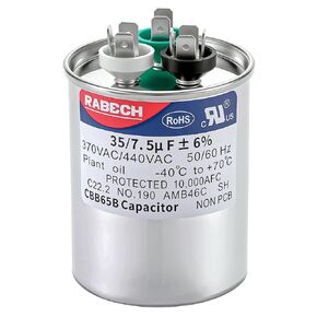 35/7.5uF 35+7.5MFD AC Capacitor 35 7.5 uF MFD 35/7.5MFD 370V or 440V CBB65B Round Dual Run Start A/C Capacitors ±6% 370V/440VAC for Air Conditioner in Kuwait