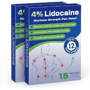Uposiut 4% Lidocaine Pain Relief Patches 30 Count – Maximum Strength, 12 Hour Long Lasting, Flexible & Low Odor, for Back, Neck, Knee & Shoulder - 002AB in Kuwait