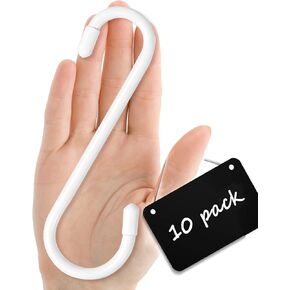 KEYBOO خطاف S أبيض مطلي بالفينيل مقاس 6 بوصات، 10 عبوات كبيرة S هوك للتعليق شديد التحمل، خطافات خزانة على شكل S غير قابلة للانزلاق، خطافات معدنية S لتعليق الجينز، صواني التأصيص، الملابس، الحقائب، النباتات in Kuwait