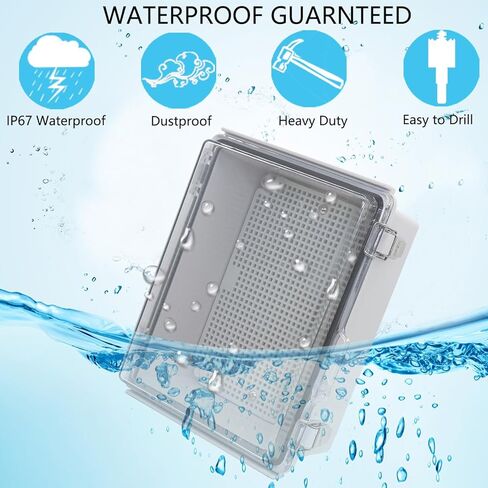 صندوق توصيل مقاوم للماء، صندوق كهربائي من بلاستيك ABS مع مزلاج من الفولاذ المقاوم للصدأ، صندوق حاوية مشروع كهربائي بغطاء مفصلي مع لوحة تثبيت، دعامات جدارية ووصلة كابل 8.7 بوصة × 6.7 بوصة × 4.3 بوصة in Kuwait