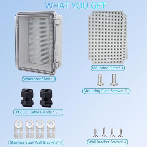 صندوق توصيل مقاوم للماء، صندوق كهربائي من بلاستيك ABS مع مزلاج من الفولاذ المقاوم للصدأ، صندوق حاوية مشروع كهربائي بغطاء مفصلي مع لوحة تثبيت، دعامات جدارية ووصلة كابل 8.7 بوصة × 6.7 بوصة × 4.3 بوصة in Kuwait