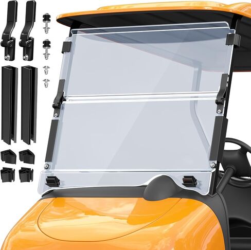 ترقية الزجاج الأمامي لعربة الجولف لموديلات الغاز/الكهرباء EZGO RXV 2008-UP، الزجاج الأمامي EZGO RXV القابل للطي مع مفصلات شديدة التحمل، مقاوم للأشعة فوق البنفسجية والصدمات، مادة البولي كربونات بسمك 5 مم، سكة دعامات 1-1/4 بوصة in Kuwait