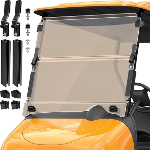 ترقية الزجاج الأمامي لعربة الجولف لموديلات الغاز/الكهرباء EZGO RXV 2008-UP، الزجاج الأمامي EZGO RXV القابل للطي مع مفصلات شديدة التحمل، مقاوم للأشعة فوق البنفسجية والصدمات، مادة البولي كربونات بسمك 5 مم، سكة دعامات 1-1/4 بوصة in Kuwait