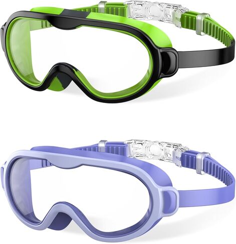 2 Pack Swim goggles for Kids 3-15, Anti-Fog Anti-UV Wide View No Leak Swimming Goggles For Youth Boys Girls in Kuwait