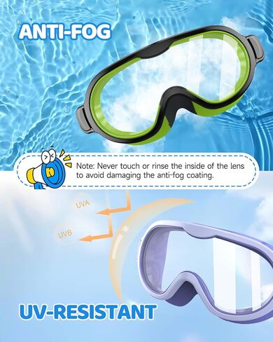 2 Pack Swim goggles for Kids 3-15, Anti-Fog Anti-UV Wide View No Leak Swimming Goggles For Youth Boys Girls in Kuwait