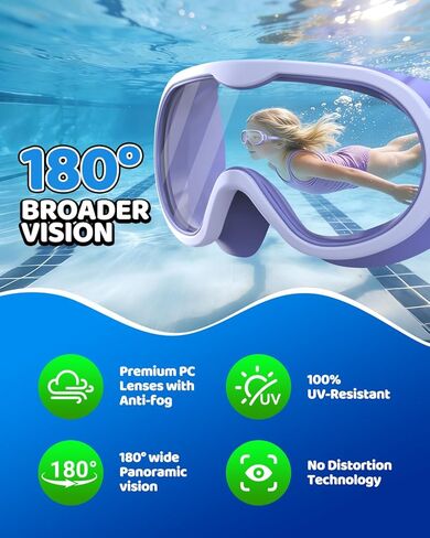 2 Pack Swim goggles for Kids 3-15, Anti-Fog Anti-UV Wide View No Leak Swimming Goggles For Youth Boys Girls in Kuwait
