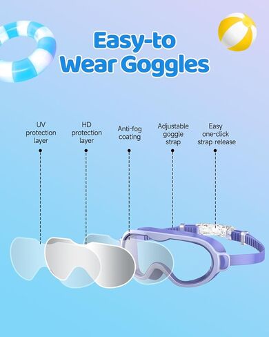 2 Pack Swim goggles for Kids 3-15, Anti-Fog Anti-UV Wide View No Leak Swimming Goggles For Youth Boys Girls in Kuwait