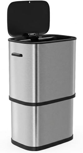 سلة مهملات المطبخ الأوتوماتيكية بسعة 16 جالون / 60 لتر من Furnify، سلة قمامة من الفولاذ المقاوم للصدأ مزودة بمستشعر للحركة مع غطاء، مقاومة لبصمات الأصابع وإغلاق ناعم، سعة كبيرة للمنزل والمكتب والتجارية، فضي in Kuwait