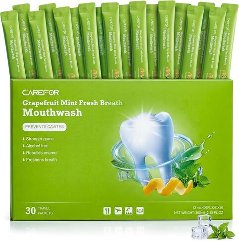 Travel Size Mouthwash Packets – Individual Mini, Alcohol & Fluoride Free, Grapefruit Mint Flavor, Mouthwash to Go for On-The-Go Freshness, Bulk Packets 0.41 Fl Oz(Pack of 20) in Kuwait