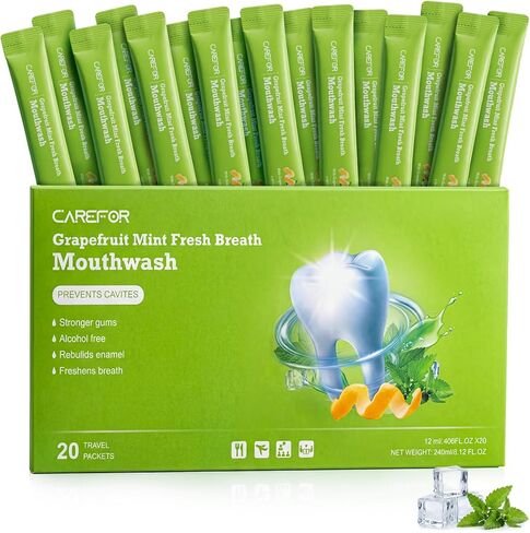 Travel Size Mouthwash Packets – Individual Mini, Alcohol & Fluoride Free, Grapefruit Mint Flavor, Mouthwash to Go for On-The-Go Freshness, Bulk Packets 0.41 Fl Oz(Pack of 20) in Kuwait
