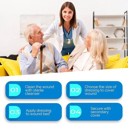 ضمادة جروح بوليمر فائقة الامتصاص من Simpurity - وسادات سميكة فردية مقاس 8 × 10 بوصة - لوازم تضميد الجروح - ضمادة بوليمر ذات حدود للعناية بالجروح in Kuwait