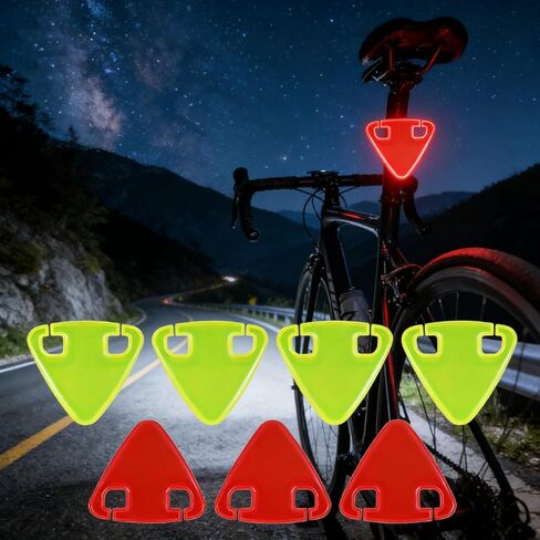 12 Pcs Cycling Reflective Patches - 6 Green + 6 Red Inductive Triangle Bicycle Reflective Stickers for Road, Mountain & Urban Night Riding Bicycle Accessory Set in Saudi Arabia