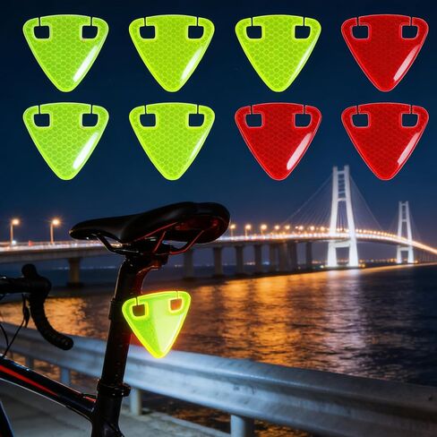 12 Pcs Cycling Reflective Patches - 6 Green + 6 Red Inductive Triangle Bicycle Reflective Stickers for Road, Mountain & Urban Night Riding Bicycle Accessory Set in Saudi Arabia