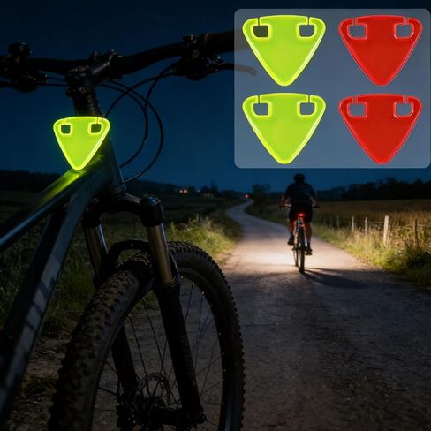 12 Pcs Cycling Reflective Patches - 6 Green + 6 Red Inductive Triangle Bicycle Reflective Stickers for Road, Mountain & Urban Night Riding Bicycle Accessory Set in Saudi Arabia