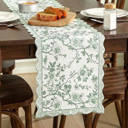 HunnmingRe Chinoiserie Table Runner Light Brown White Floral Table Runner Vintage Chinoiserie Spring Decorative Dinner Dining Decor for Home Cottage Core Party Kitchen Decorations, 12 x 71 Inch in Saudi Arabia