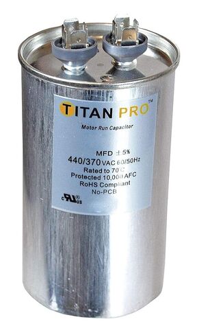TITAN PRO TRCFD505 370/440 VAC, 50/60 HZ, 50+5MFD / 5%, Capacitor, Dual Run Cap, Motor Run, NO-PCB, ROHS Compliant in Saudi Arabia