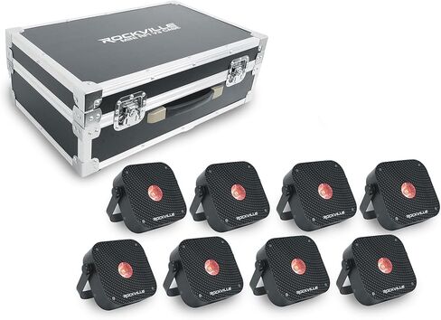 Rockville8 Pack MINI RF1 V3 Charge Package Black LED Par Wash Up Lights with Charging Case, RGBWA+UV, App, Wireless DMX, Rechargeable, Perfect for DJ/Events in Saudi Arabia