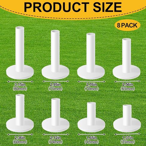Rubber Golf Tees, 8 Pack Mixed Size Golf Tees for Mats, Durable Rubber Tees for Driving Range, Indoor & Outdoor Golf Practice (White) in Kuwait