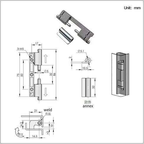 سبائك الزنك مسمار مزدوج للانفصال الباب أخفى لحام المفصلي 1 قطعة in Kuwait