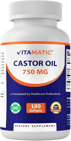 Vitamatic Castor Oil Softgels 750 mg | Cold Pressed | 180 Softgels | Easy-to-Swallow in Saudi Arabia