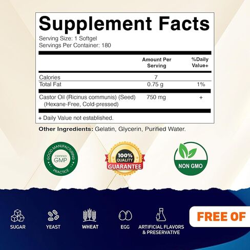 Vitamatic Castor Oil Softgels 750 mg | Cold Pressed | 180 Softgels | Easy-to-Swallow in Saudi Arabia