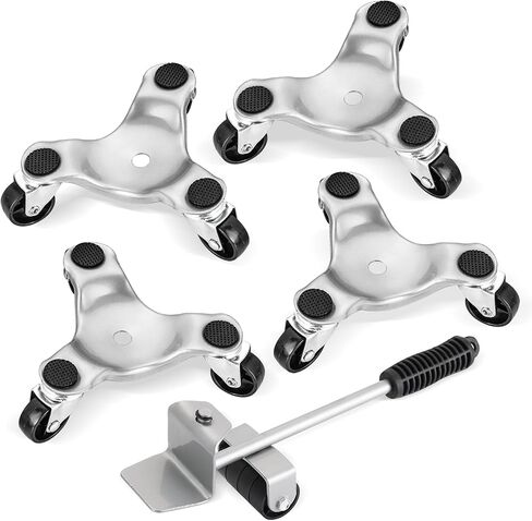 5 Pack 6 Inch Steel Tri-Dolly with Lifter Set, 200 lbs Load Capacity Mover's Dolly, 3-Wheel Furniture Moving Wheels for Easy Moving Cabinet Furniture and Appliances (Silvery) in Saudi Arabia