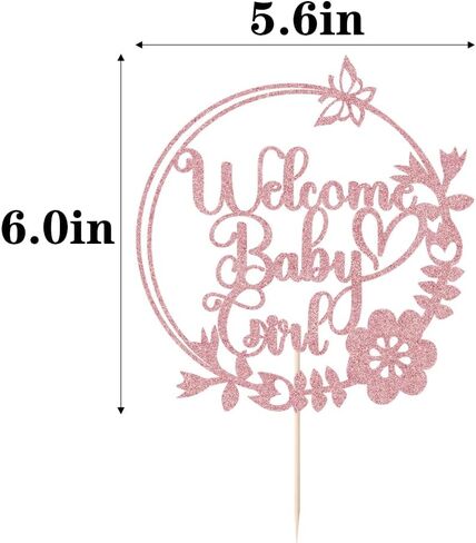 Welcome Baby Girl Cake Topper-Rose Gold Glitter circular Girl Cake Topper, for Baby Shower/Birthday Party/Gender Reveal Party Photo Booth Props in Saudi Arabia