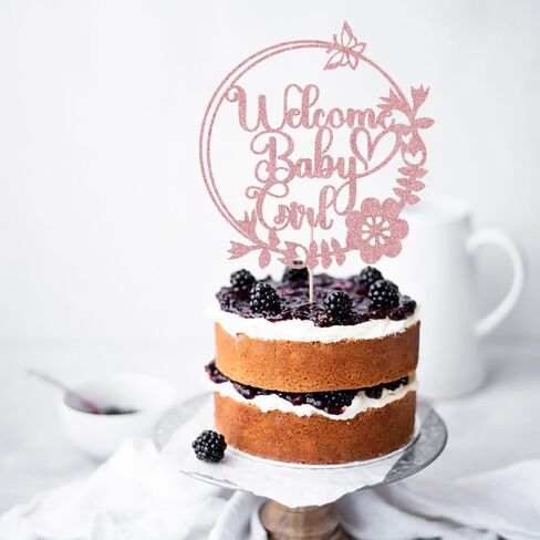 Welcome Baby Girl Cake Topper-Rose Gold Glitter circular Girl Cake Topper, for Baby Shower/Birthday Party/Gender Reveal Party Photo Booth Props in Saudi Arabia