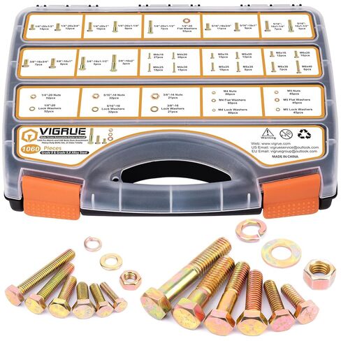 VIGRUE 250pcs Grade 8.8 Metric Bolts and Nuts Assortment Kit, M5 M6 M8 Flange Hex Nuts and Bolts Kit, Yellow Zinc Plated in Saudi Arabia