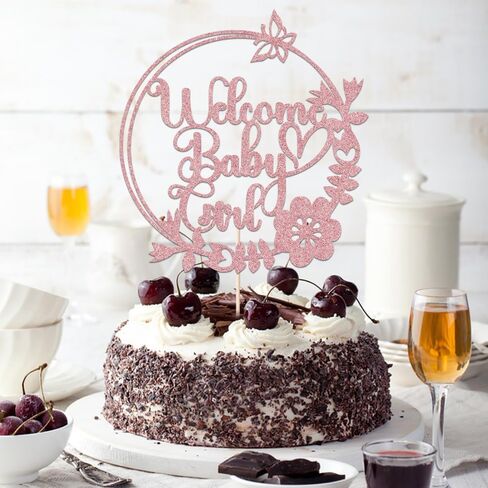 Welcome Baby Girl Cake Topper-Rose Gold Glitter circular Girl Cake Topper, for Baby Shower/Birthday Party/Gender Reveal Party Photo Booth Props in Saudi Arabia
