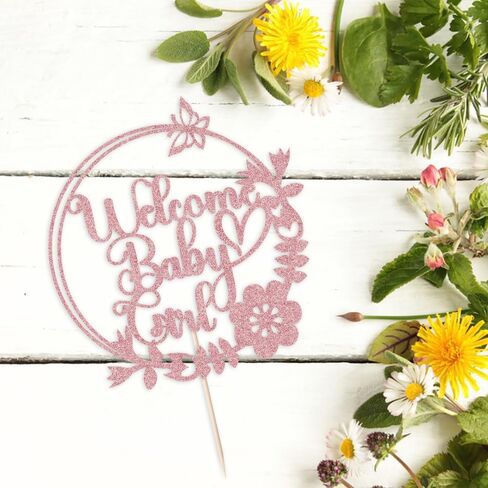 Welcome Baby Girl Cake Topper-Rose Gold Glitter circular Girl Cake Topper, for Baby Shower/Birthday Party/Gender Reveal Party Photo Booth Props in Saudi Arabia