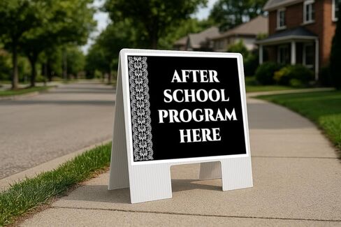 After School Program Here Formal Folding Coroplast A-Frame Double Sided 23x23 in. Sign in Kuwait