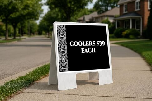 Coolers $39 Each Formal Folding Coroplast A-Frame Double Sided 23x23 in. Sign in Kuwait