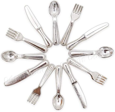 Odoria 1/12 Miniature Silverware Knife Fork Spoon 12Pcs Set Dollhouse Decoration Accessories, Silver in Saudi Arabia