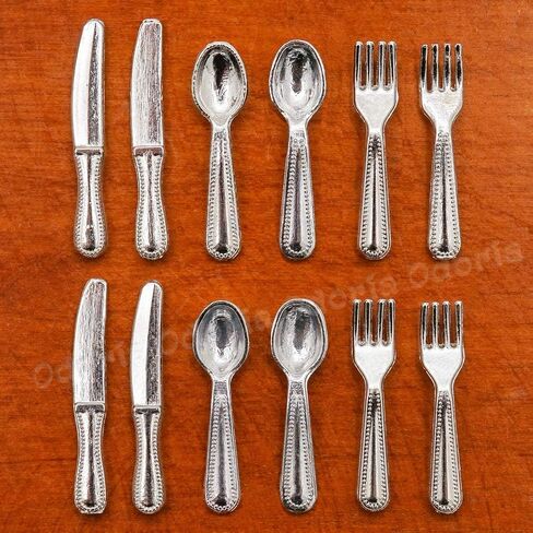 Odoria 1/12 Miniature Silverware Knife Fork Spoon 12Pcs Set Dollhouse Decoration Accessories, Silver in Saudi Arabia