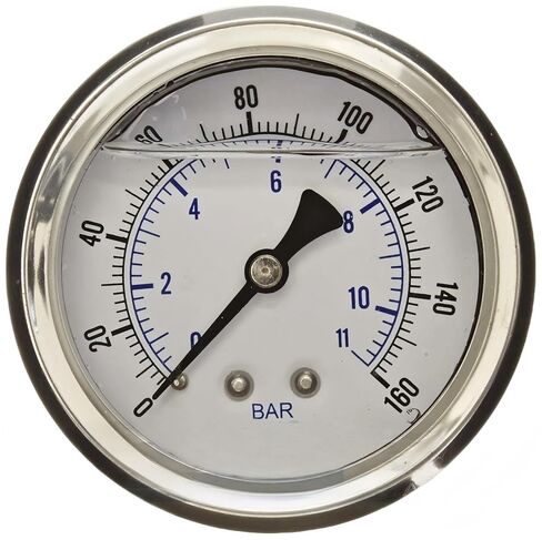 1/4" NPT Back Mount Liquid Filled Pressure Gauge with 2.5" Dial - 0-160 PSI - for Commercial or Industrial Hydraulic & Pneumatic Systems - Compressor Pressure Gauge Replacement in Saudi Arabia