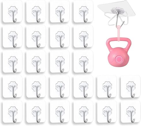 24-Pack Strong Adhesive Hooks, Transparent & Waterproof, 33lb Capacity in Saudi Arabia
