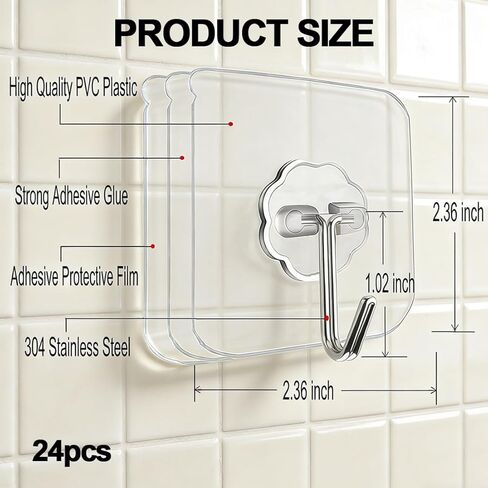 24-Pack Strong Adhesive Hooks, Transparent & Waterproof, 33lb Capacity in Saudi Arabia