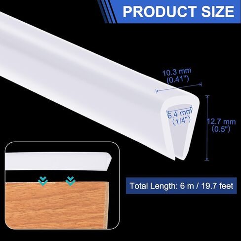 YOKIVE Clear Rubber U Channel Edge Trim, Silicone Door Seal Strip 1/4" Slot Fit for 7/32"-9/32" Edge | Metal Edge Guard Protector Great for Plywood, Glass, Sheet Metal (20-Feet) in Saudi Arabia